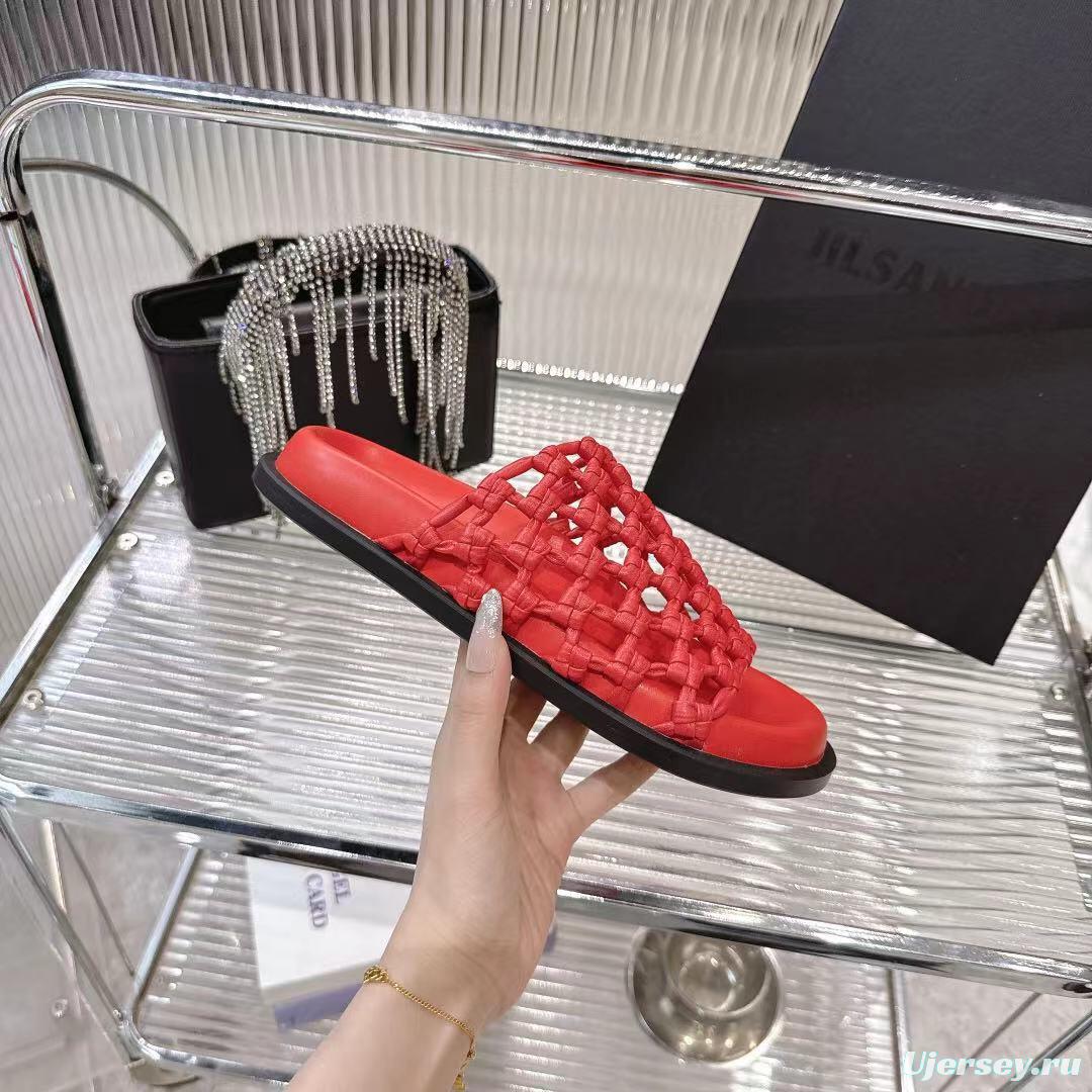 2025 Jil Sander Red Leather Woven Slippers