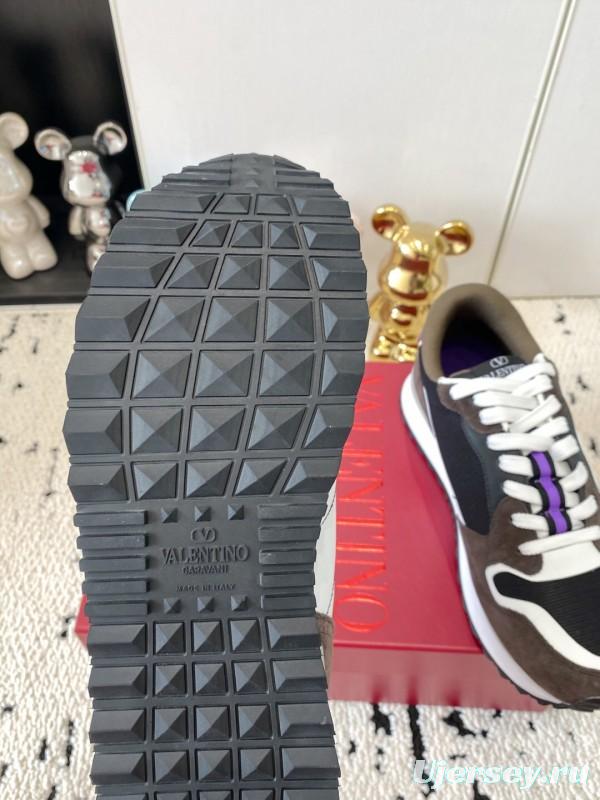 2025 Unisex Valentino Black Brown Purple Suede Leather Mesh Sneakers