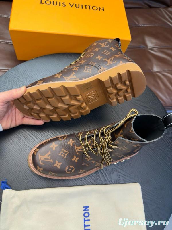 2024 Men Louis Vuitton Brown Leather Ankle Boots MJ00440