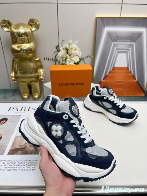 2025 Unisex Louis Vuitton Black White Blue Leather Tech Fabric Sneakers Monogram LY00340