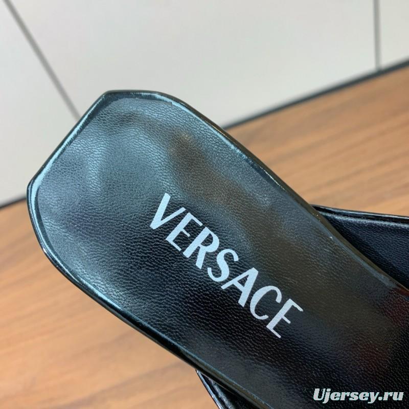 2025 Women VERSACE Black Patent Leather Slippers