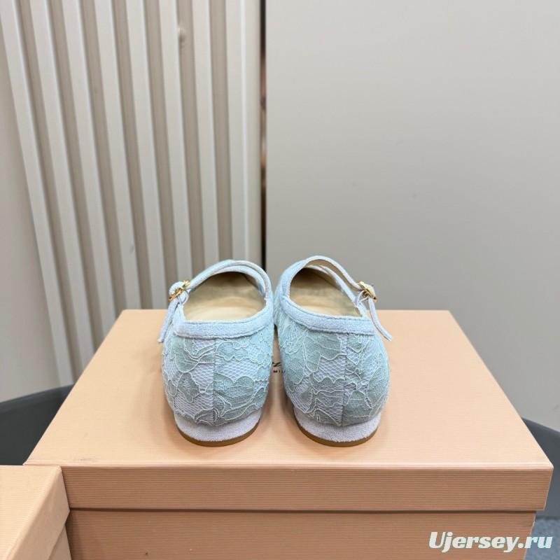 2025 Women Gianvito Rossi Light Blue Lace Leather Mary Jane KFY00260