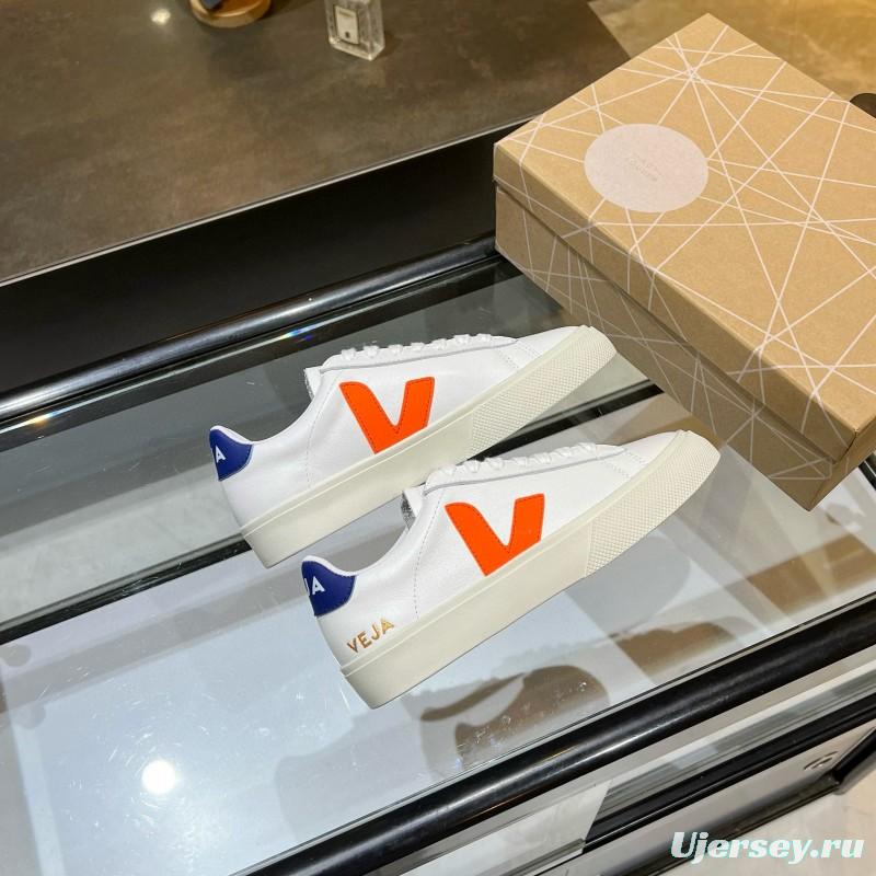 2025 Unisex VEJA White Orange Blue Leather Canvas Sneakers MJ00240