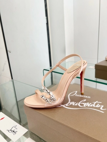 2025 Women ChristianLouboutin Champagne Silk High Heel Crystal LY00300