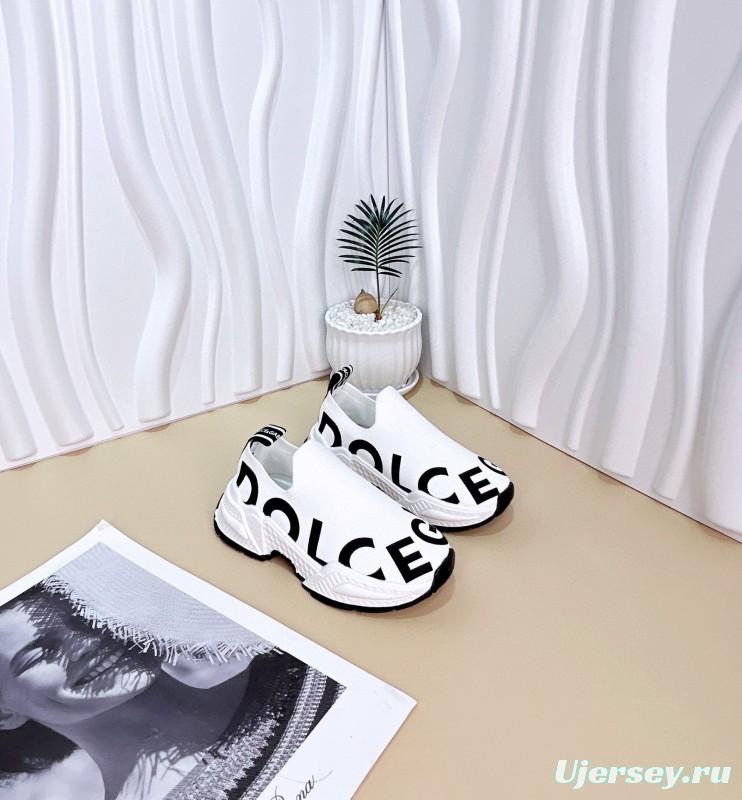 2024 Kids Dolce & Gabbana Pink Black White Fabric Slip-On