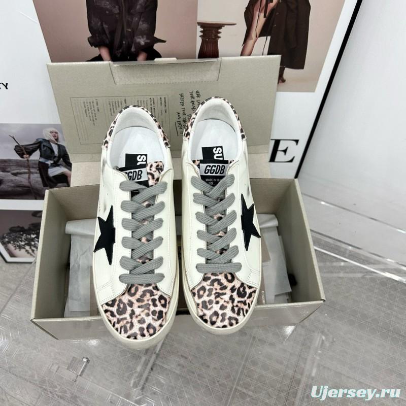 2025 Women GGDB White Black Leopard Print Leather Sneakers