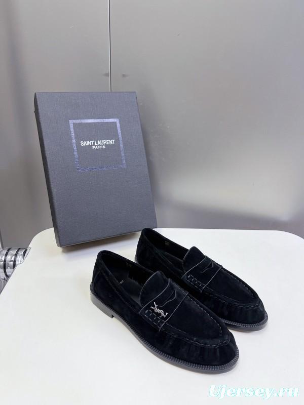 2025 Women Yves Saint Laurent Black Suede Loafers