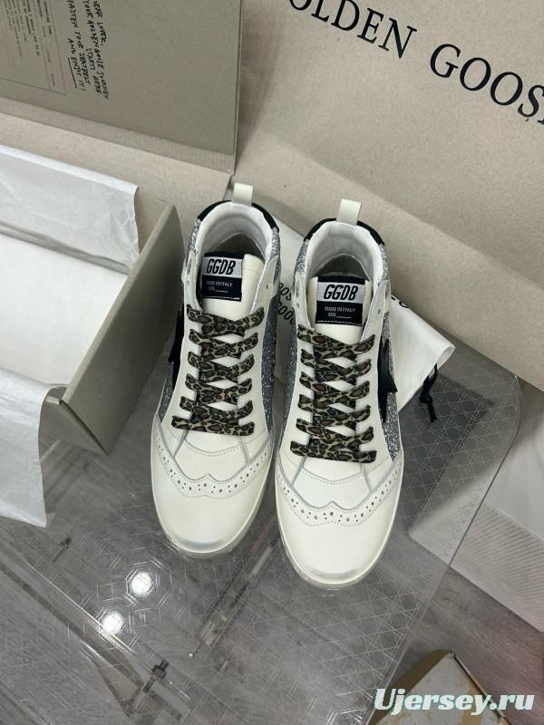 2024 Women GGDB Silver White Leather High Top Sneakers MJ00300
