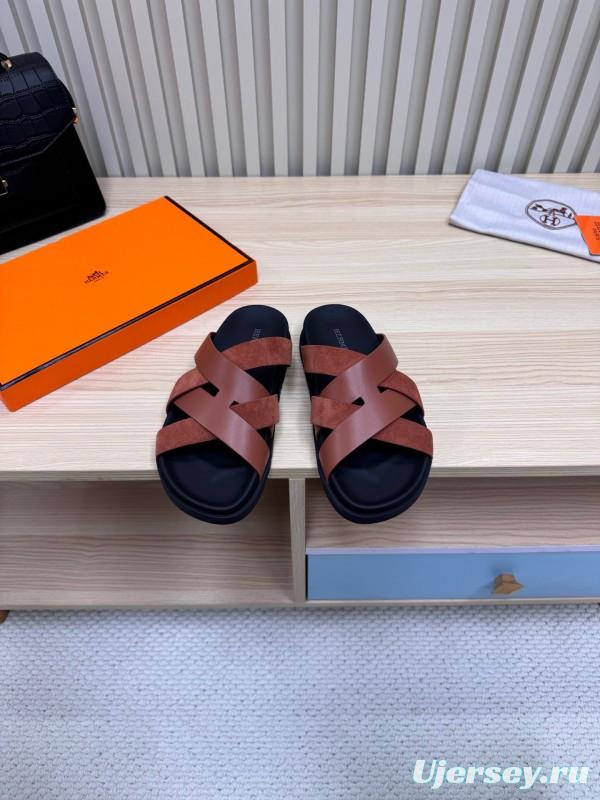 2025 Men HERMÈS Brown Leather Sandals