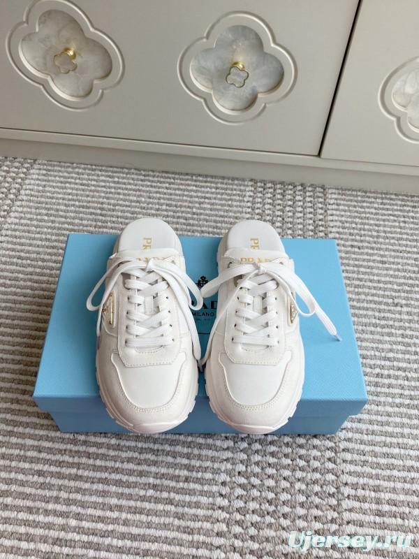 2025 Women Prada White Leather Sneakers LY00290