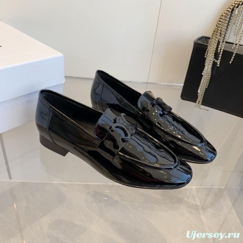 2025 Women CELINE Black Patent Leather Loafers