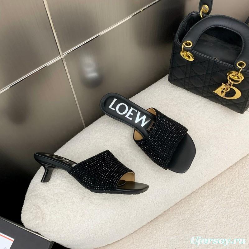2025 Women Loewe Black Leather Heels LY00240