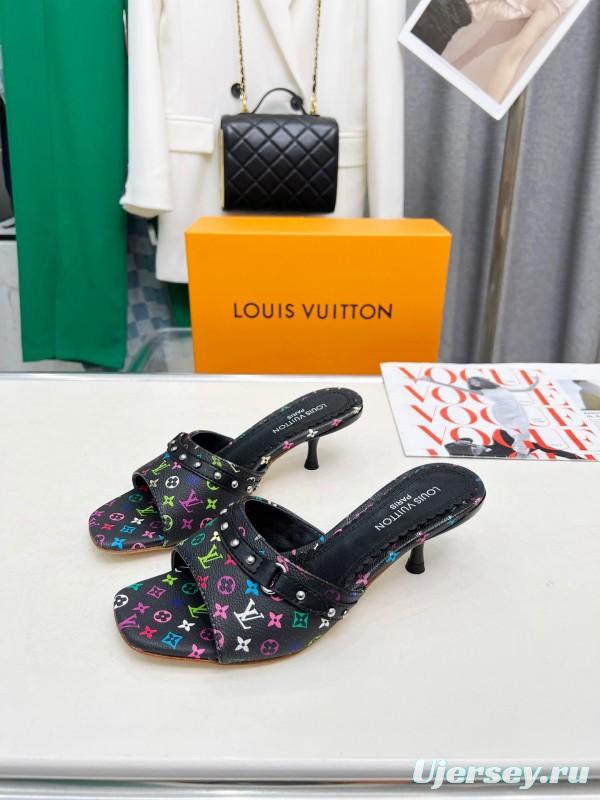 2025 Women Louis Vuitton Multicolor Leather Heeled Mules LY00260