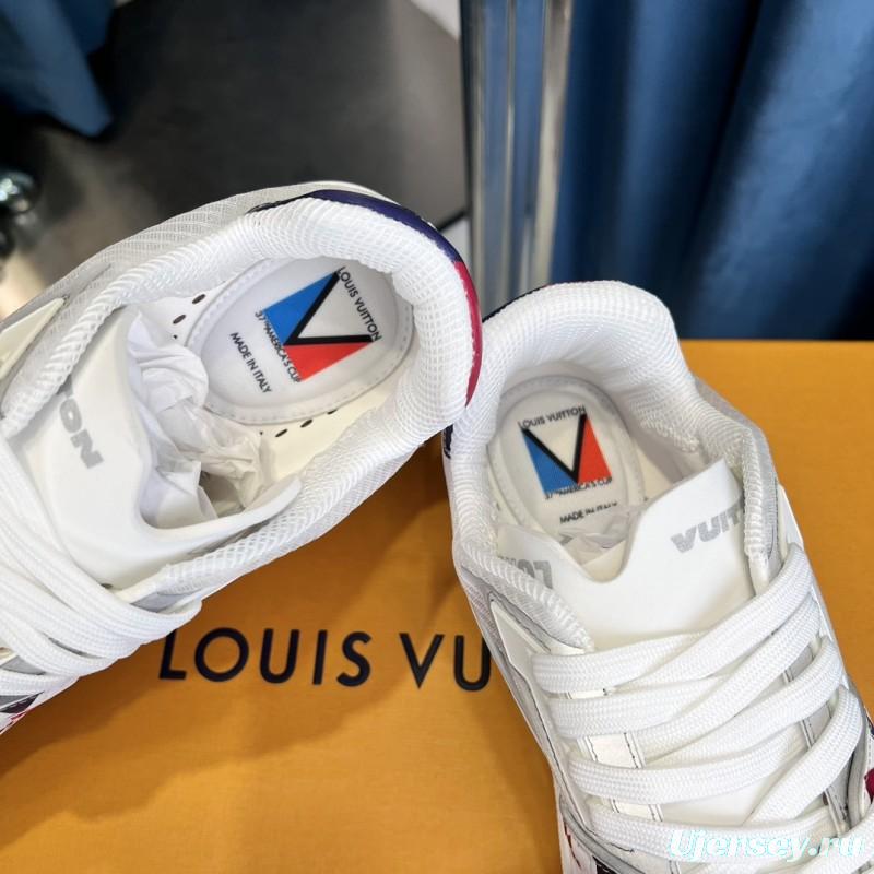 2025 Unisex Louis Vuitton White Red Blue Leather LV Trainer