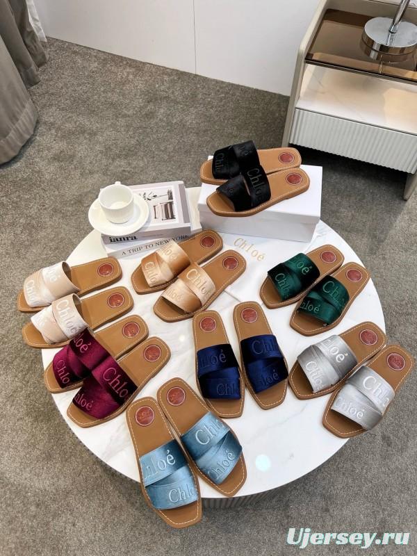 2025 Women Chloe Navy Velvet Slippers LY00200