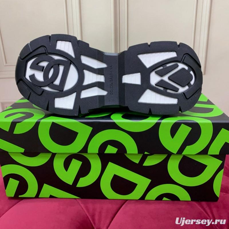 2024 Unisex Dolce & Gabbana Black White Knit Leather Sneakers MJ00340