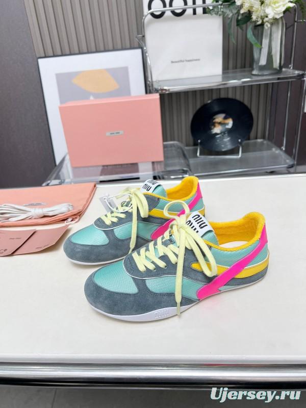 2025 Women Miu Miu Blue Grey Pink Yellow Suede Mesh Sneakers G027