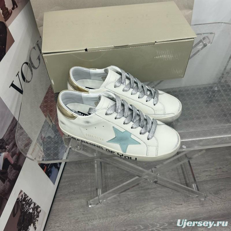 2025 Women GGDB White Blue Leather Sneakers