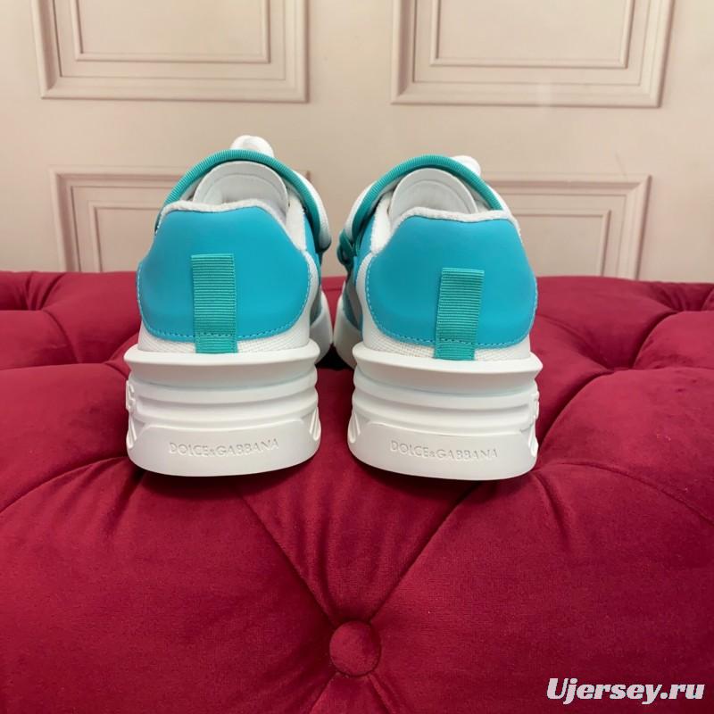 2025 Unisex Dolce & Gabbana White Blue Leather Textile Sneakers