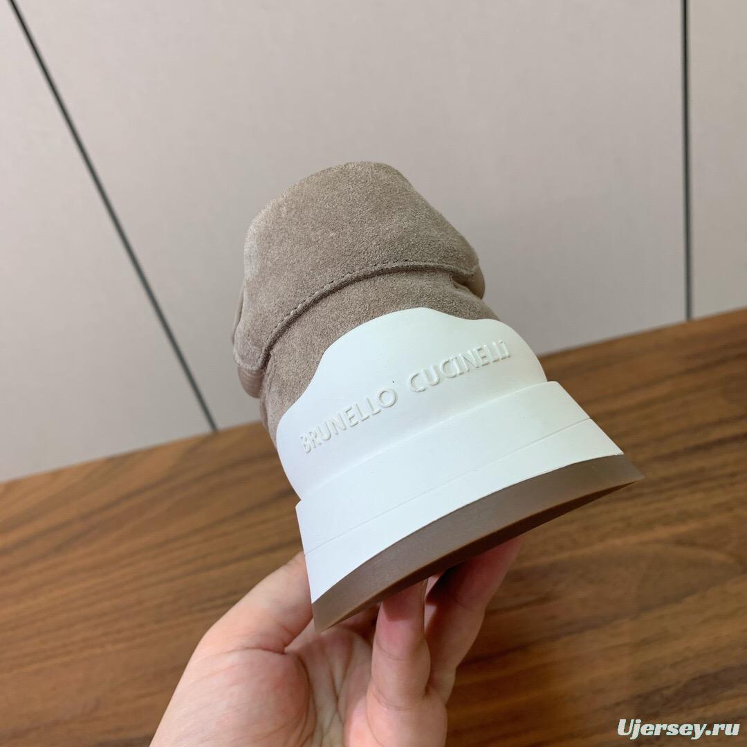 2025 Unisex Brunello Cucinelli Beige Suede Nubuck Leather Sneakers LY