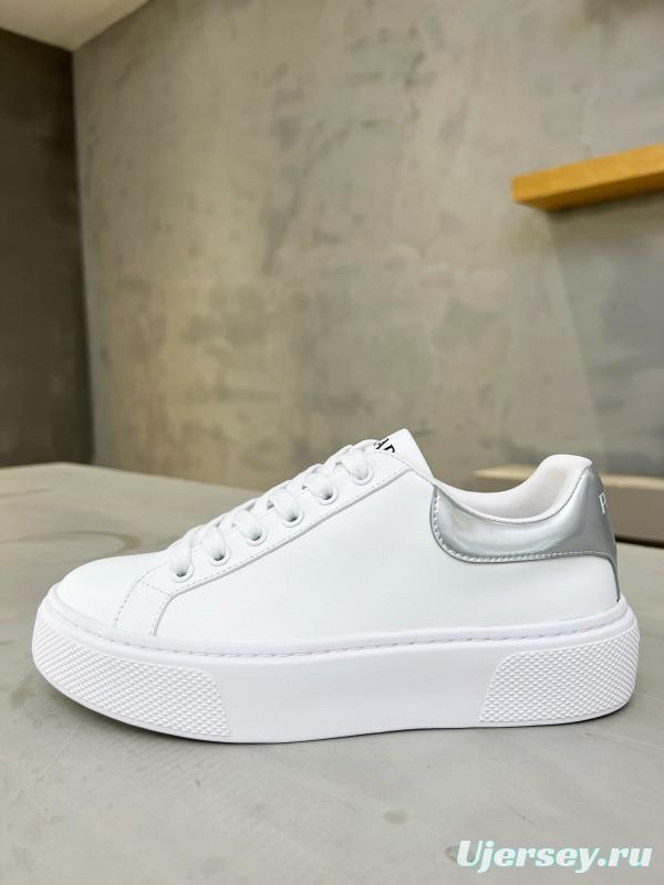 2024 Unisex Prada White Silver Leather Sneakers MJ00310