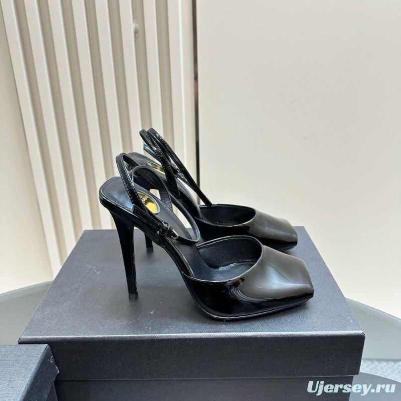 2025 Women Yves Saint Laurent Black Patent Leather Slingback Pumps MJ00280