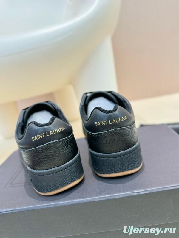 2024 Unisex Yves Saint Laurent Black Silk Grain Leather SL61 Casual Series Perforated MJ00350