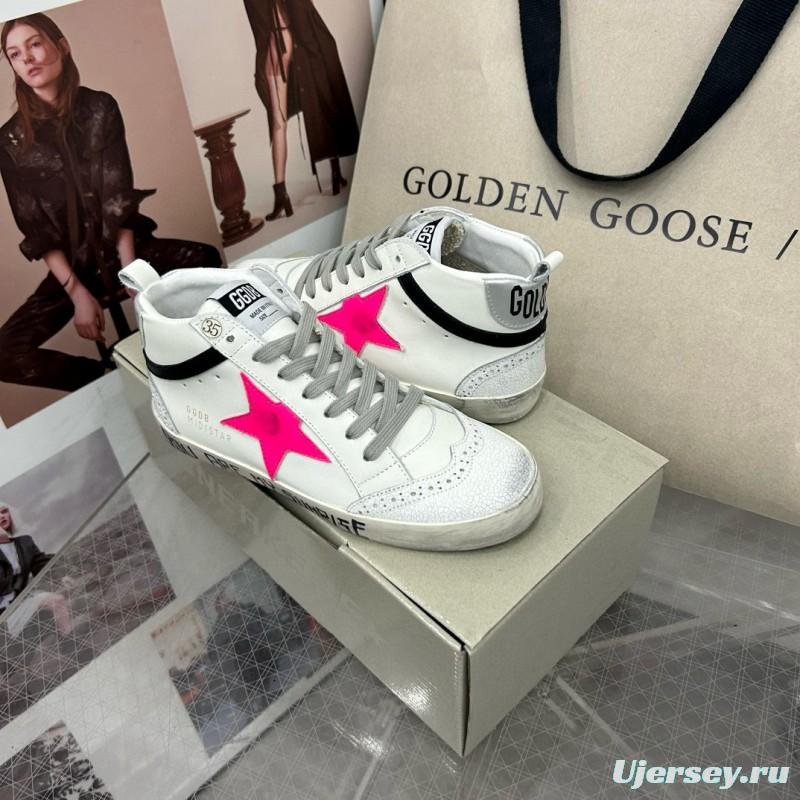 2024 Women GGDB White Pink Leather High Top Sneakers MJ00300