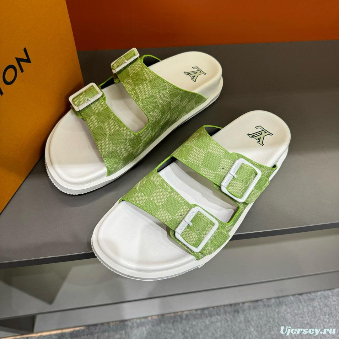2024 Slippers Louis Vuitton Light Green White Leather Slippers