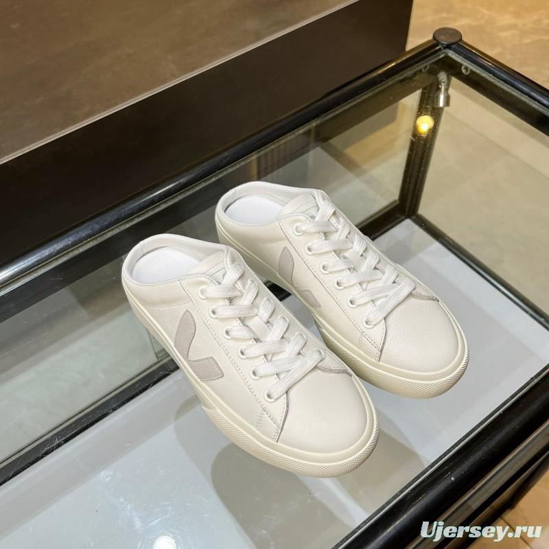 2025 Women VEJA White Canvas Leather Mule Sneakers MJ00240