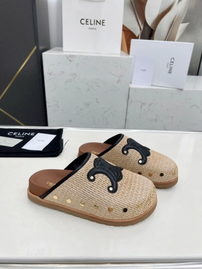 2025 Slippers CELINE Beige Black Leather Slippers LY00240