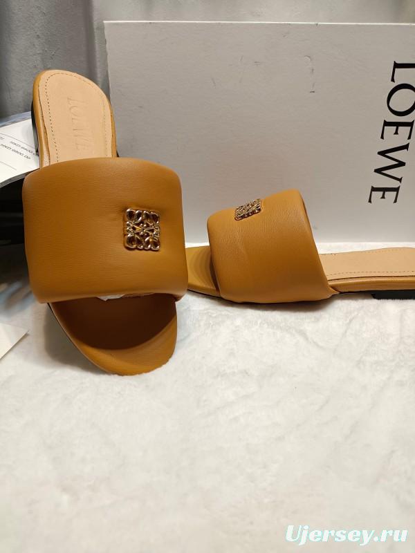 2025 Women Loewe Tan Leather Slippers LY00260
