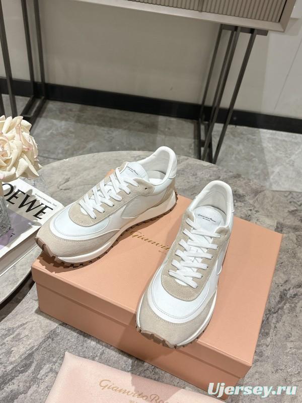 2025 Women Hermès White Beige Leather Mesh Sneakers
