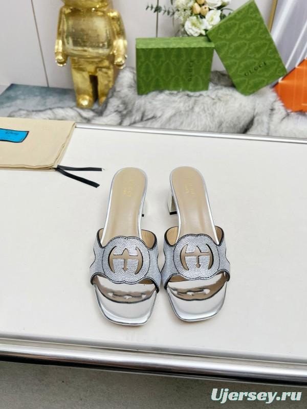 2025 Women Gucci Silver Leather Slippers MJ00190