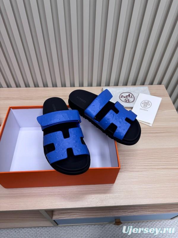 2025 Slippers Hermès Blue Leather Slippers