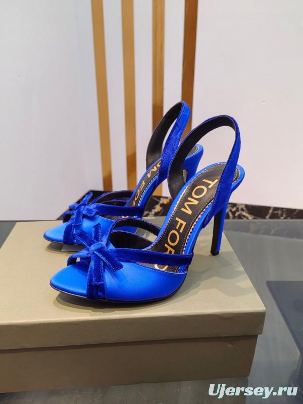 2025 Women TOM FORD Blue Velvet Satin High Heel Slingback KFY00300