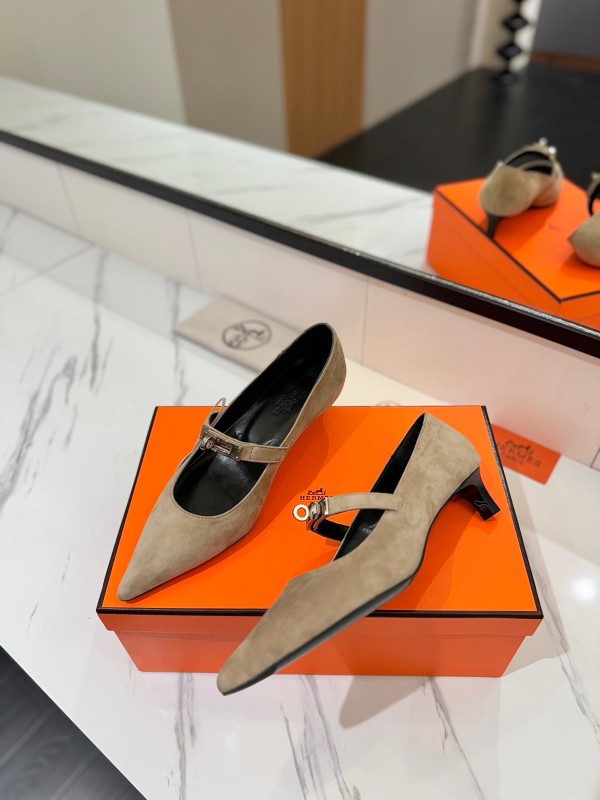 2025 Women Hermès Beige Suede Mary Jane
