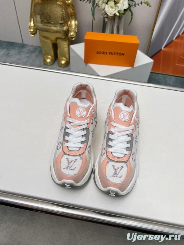 2025 Unisex Louis Vuitton Pink White Leather Tech Fabric Sneakers Monogram LY00340