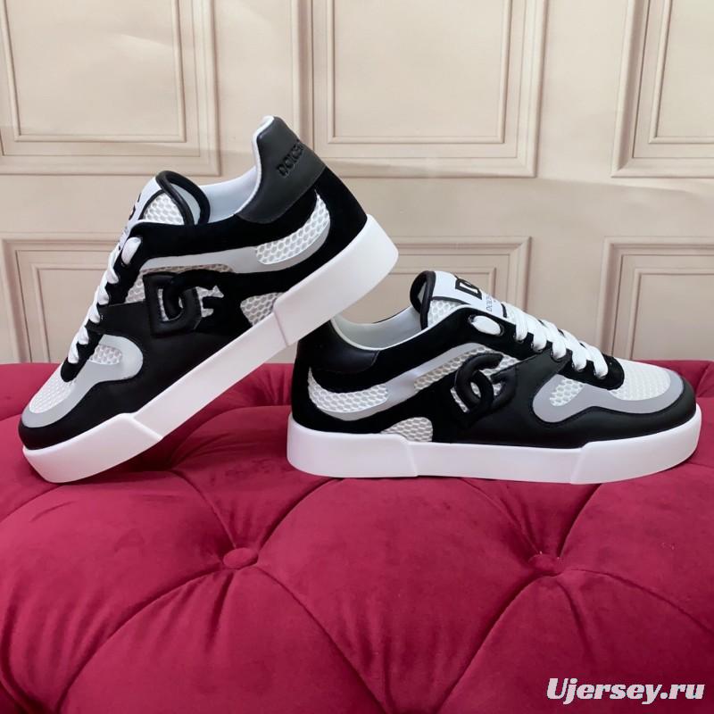 2025 Unisex Dolce & Gabbana Black White Mesh Leather Sneakers