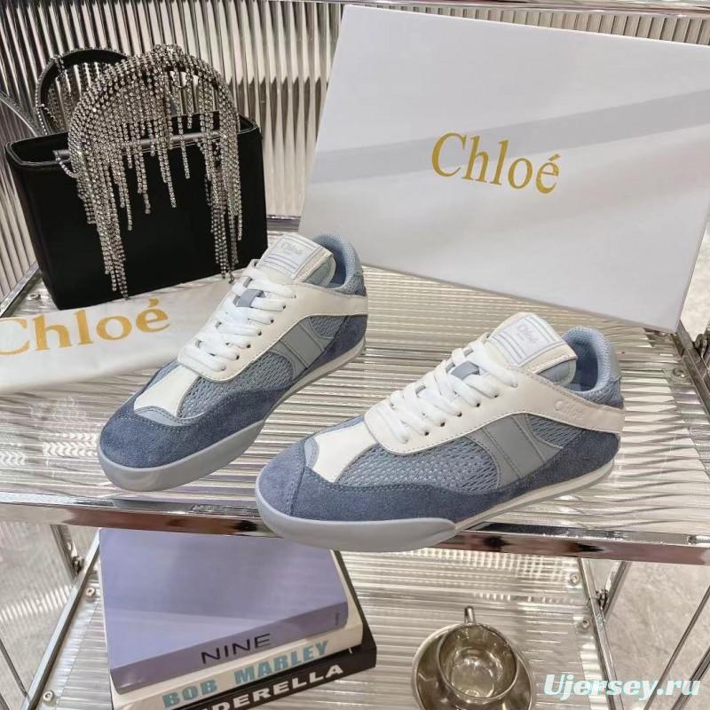 2025 Women Chloé Blue White Suede Leather Casual Sneakers LY00280