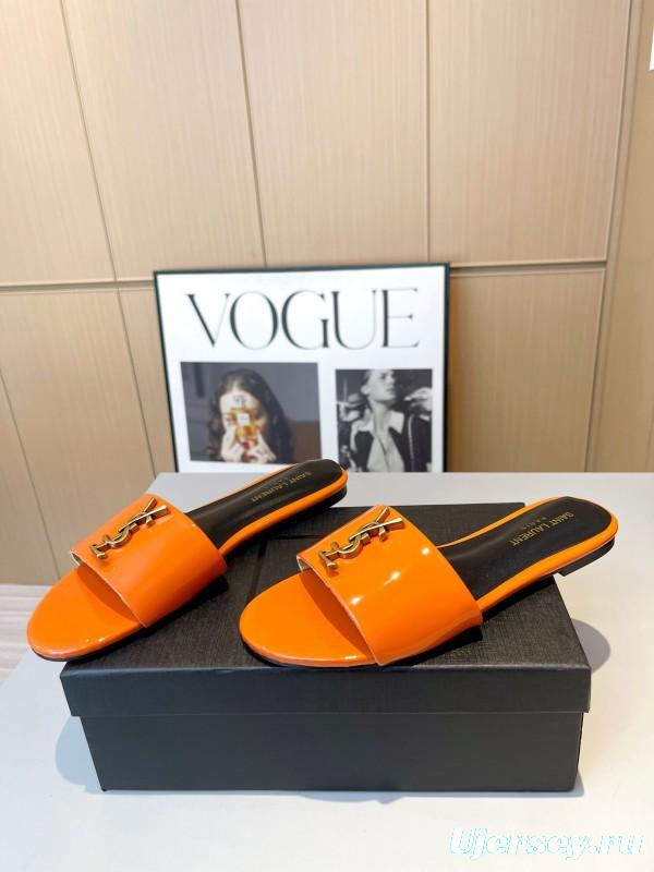 2025 Women Yves Saint Laurent Orange Patent Leather Slippers LY00180