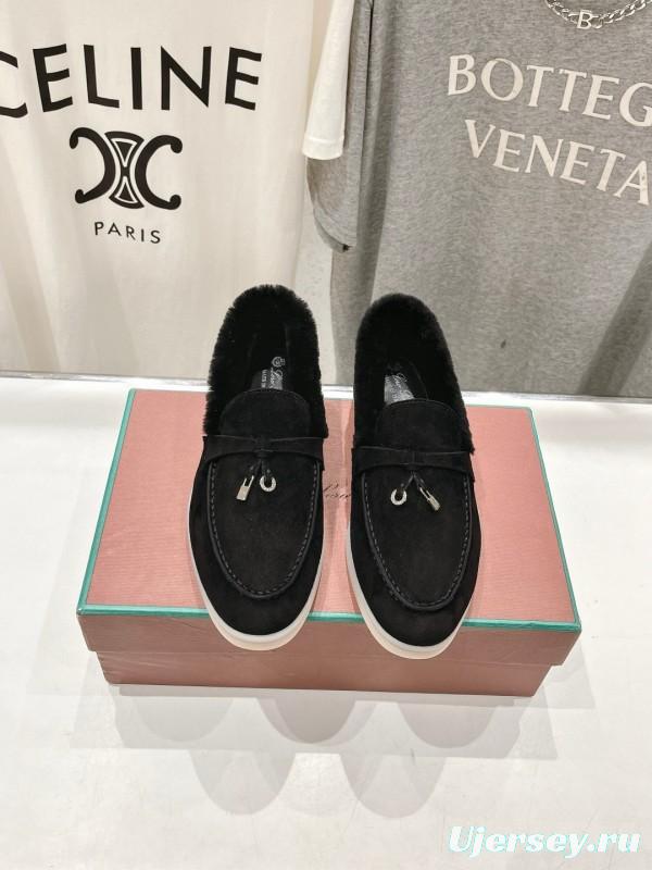 2024 Women LP Black Suede Fur Loafers