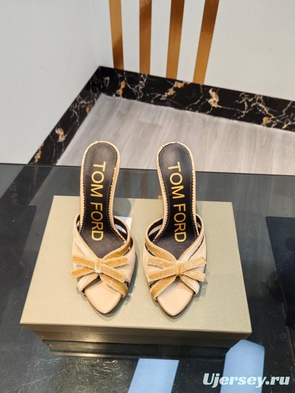 2025 Women TOM FORD Beige Suede High Heel Open Back Sandals KFY00290