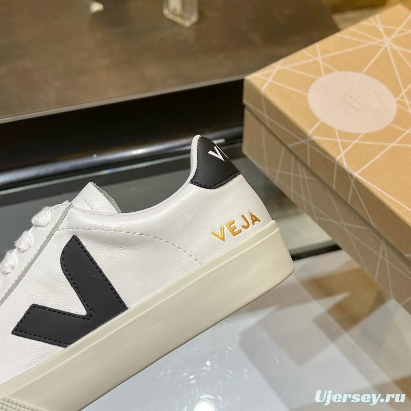 2025 Unisex VEJA White Black Leather Canvas Low Top Vulcanized Sneakers MJ00240