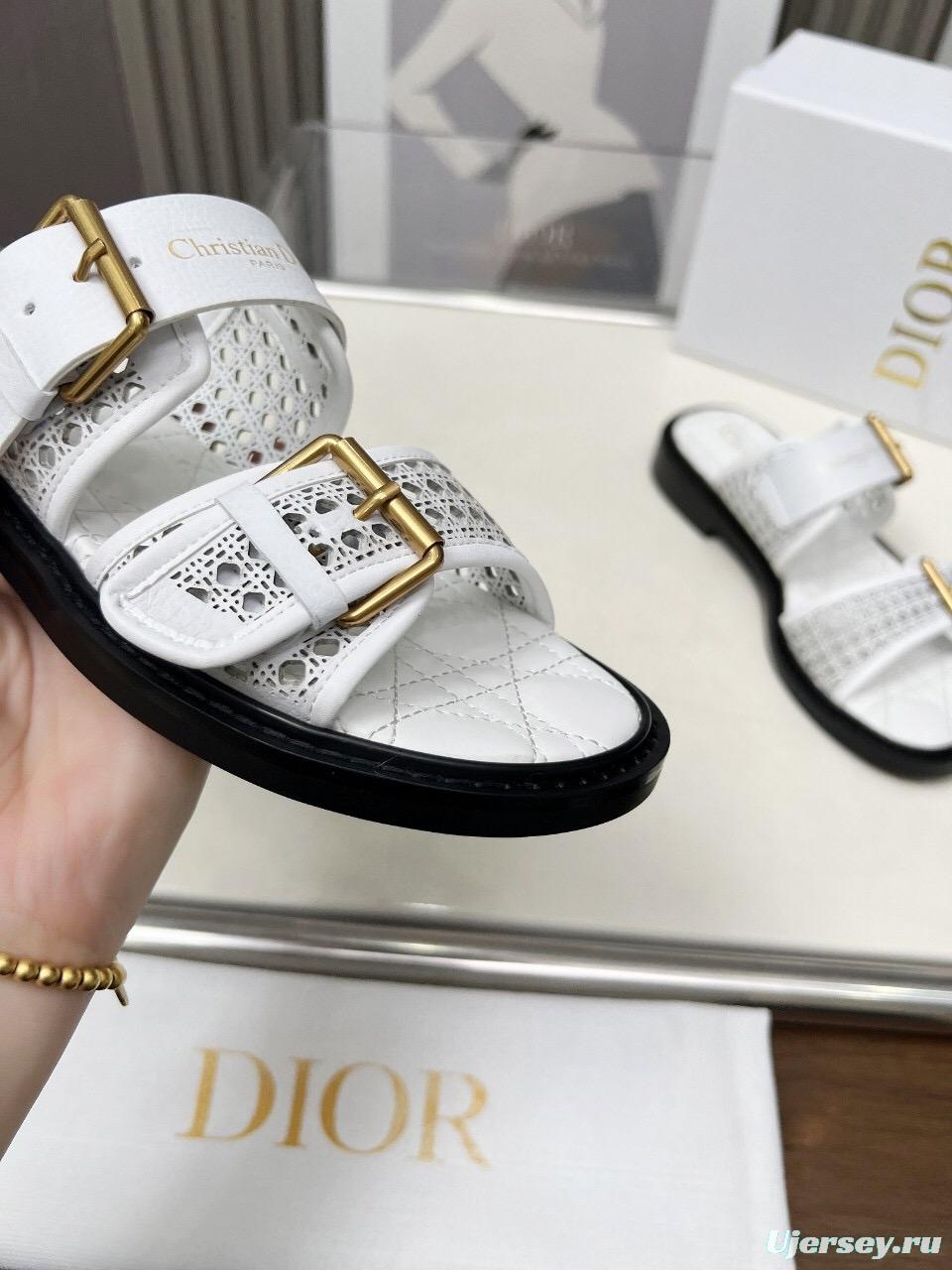 2025 Women Dior White Leather Slippers LY00220