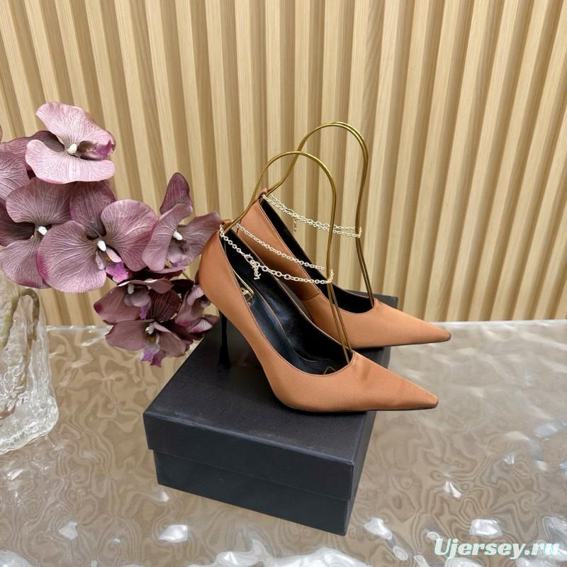 2025 Women Yves Saint Laurent Beige Leather Pointed Toe Pumps MJ00310