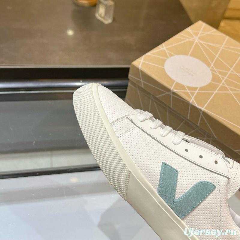 2025 Unisex VEJA White Light Blue Leather Canvas Vulcanized Sneakers MJ00240