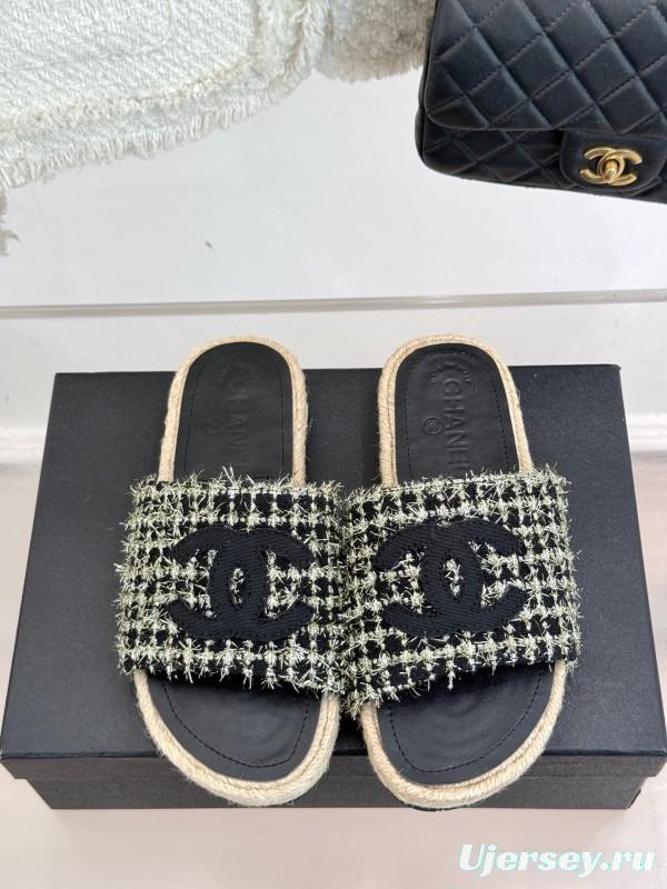 2025 CHANEL Black White Tweed Slippers