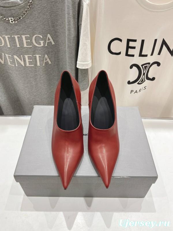 2025 Women Balenciaga Red Leather High Heel Shoes