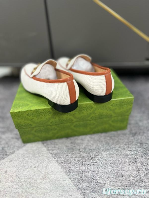 2024 Men Gucci white brown leather loafers MJ00280